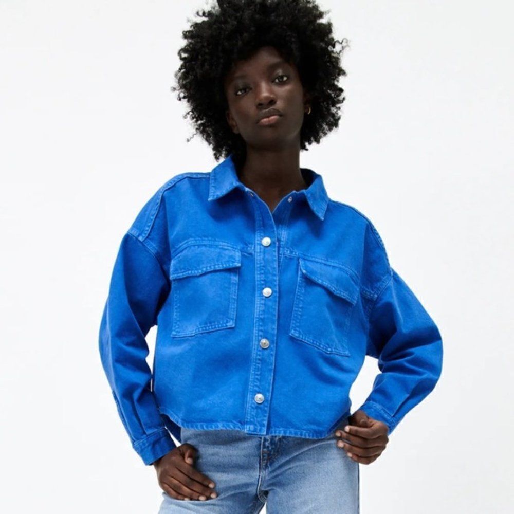 𝅺ZARA Cropped Denim Shacket / Over Shirt